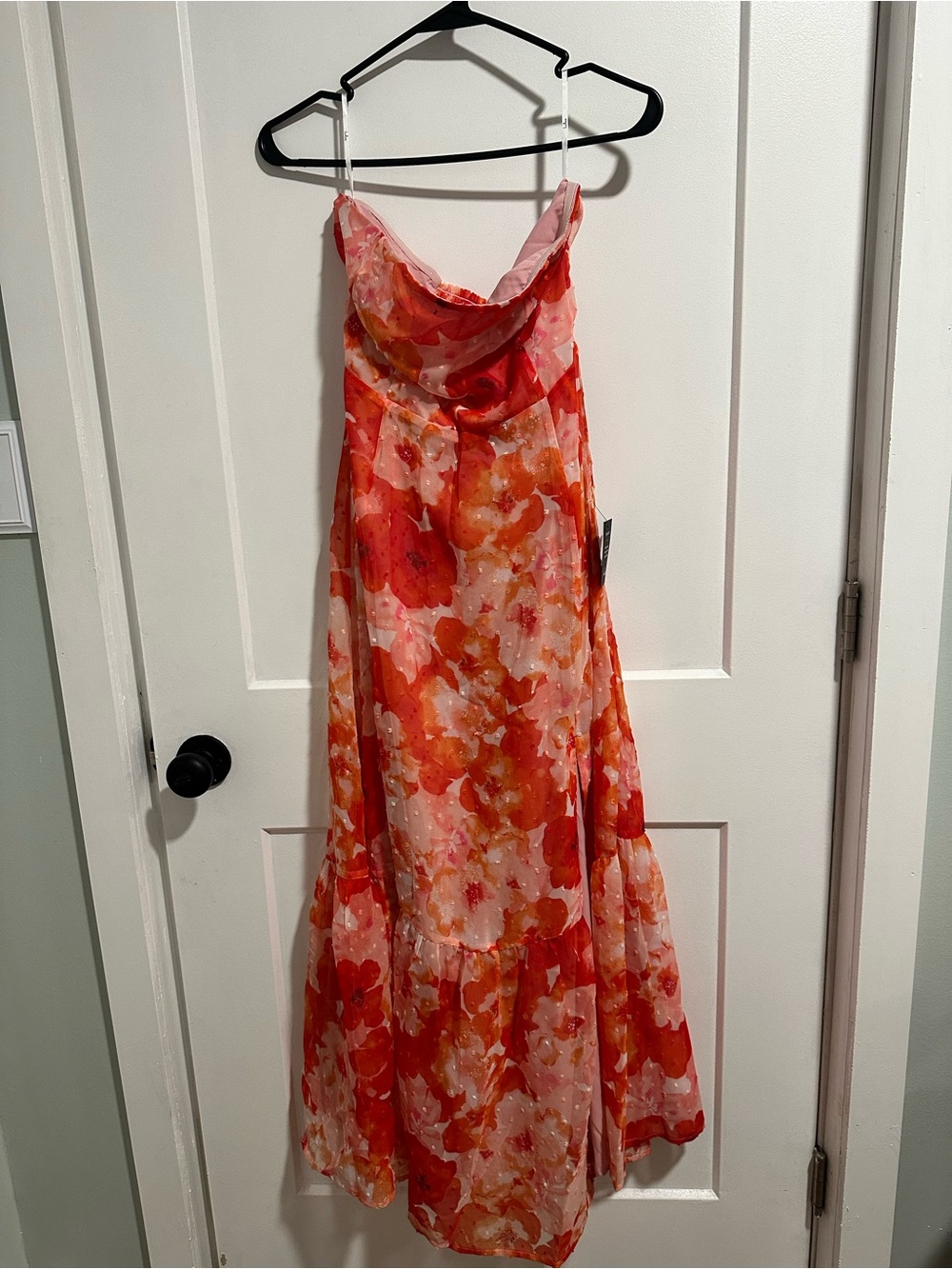 Lulu's Red and Pink Floral strapless Maxi Dress